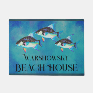 Paillasson Aquarelle de poisson tropical sur mesure Aqua bleu