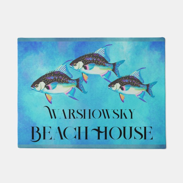 Paillasson Aquarelle de poisson tropical sur mesure Aqua bleu (Devant)