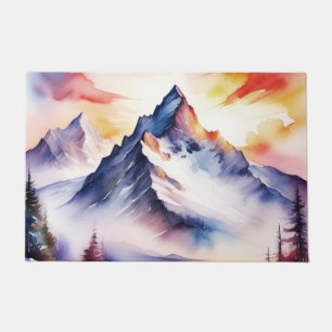 Paillasson Aquarelle des montagnes enneigées sous ciel rouge