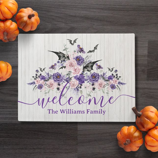 Paillasson aquarelle floral roses heureux halloween bois (Créateur téléchargé)
