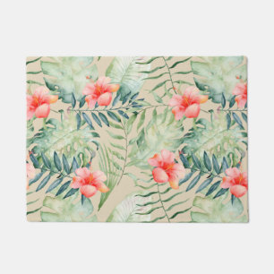 Paillasson Aquarelle florale de ketmie tropicale de feuille