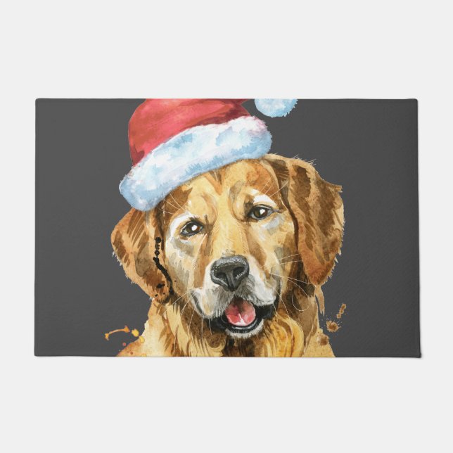 Paillasson Aquarelle Golden Retriever Père Noël (Devant)