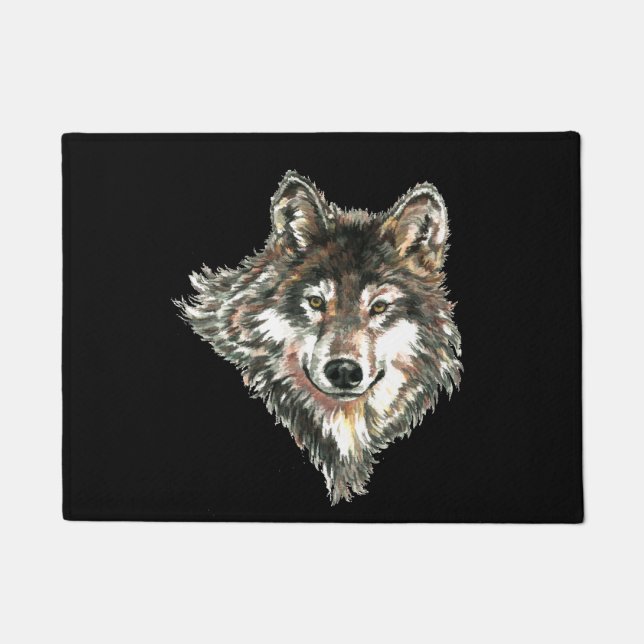 Paillasson Aquarelle Gris Loup Logo Nom personnalisé loups (Devant)