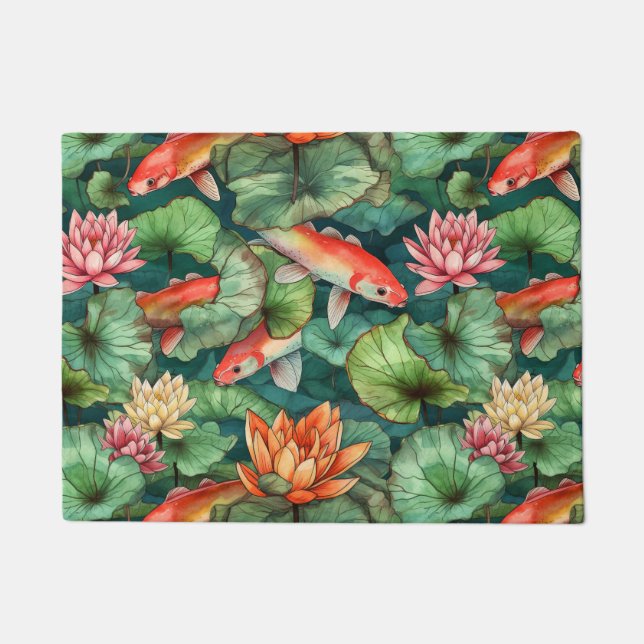 Paillasson Aquarelle Koi et nappes d'eau Porte Mat (Devant)