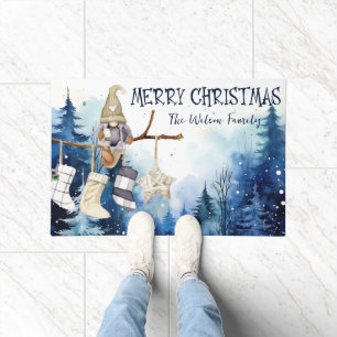 Paillasson Aquarelle Lady Gnome Forêt Bleue Joyeux Noël