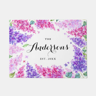 Paillasson Aquarelle Lilac Wreath Nom Personnalisé Porte