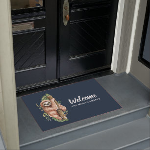 Paillasson Aquarelle mignonne Sloth & Feuilles tropicaux Bien