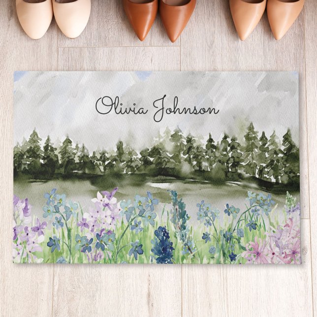 Paillasson Aquarelle monochrome bleu violet prairie (In situ wood floor)