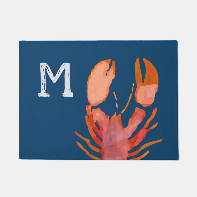 Paillasson Aquarelle Monogramme de homard Nautique (Devant)