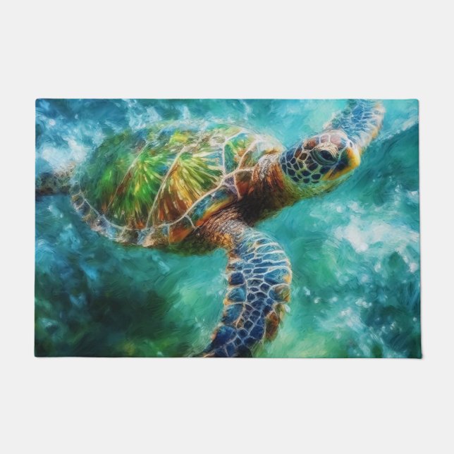 Paillasson Aquarelle Natation Tortue de mer (Devant)