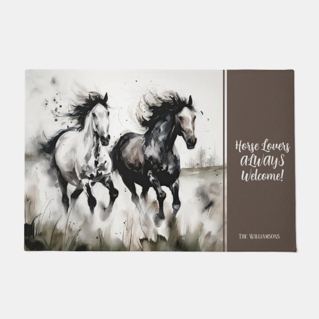 Paillasson Aquarelle neutre rustique Chevaux de course sur me (Devant)