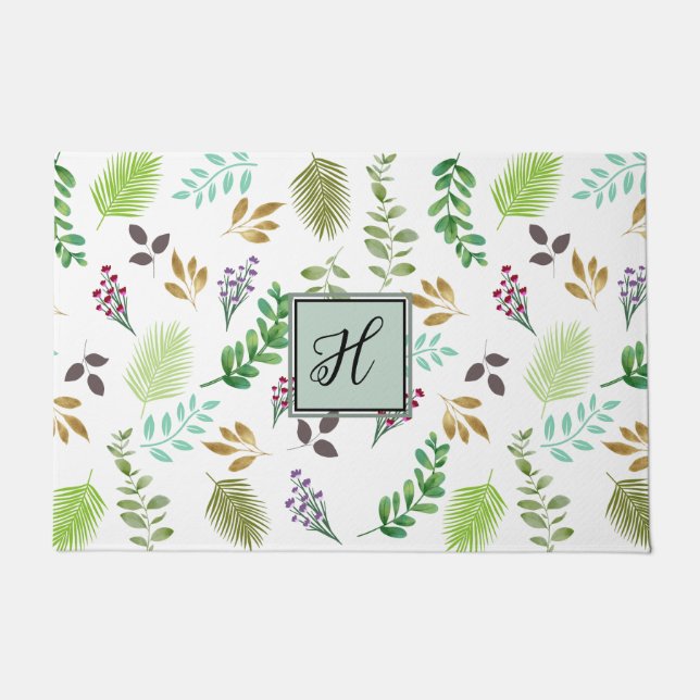 Paillasson Aquarelle personnalisée Mat de porte botanique (Devant)