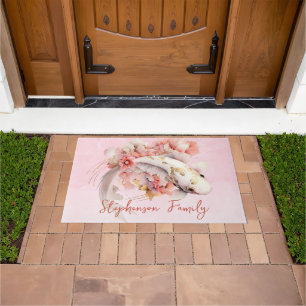 Paillasson Aquarelle rose or Koi poisson floral personnalisé