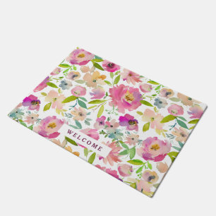 Paillasson Aquarelle rose pâle de la menthe de bienvenue