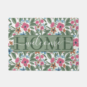 Paillasson Aquarelle rose vintage bleu Motif floral