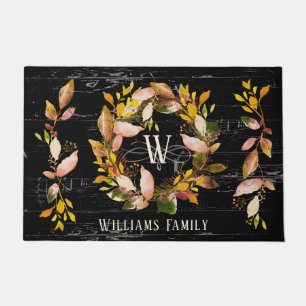 Paillasson Aquarelle rustique Autumn Wreath Family Black