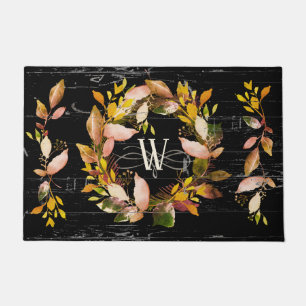 Paillasson Aquarelle rustique Autumn Wreath Family Black