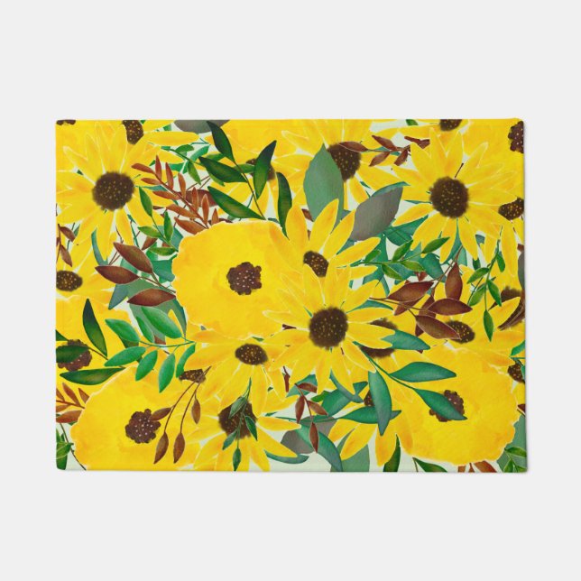 Paillasson Aquarelle Tournesol Automne motif floral (Devant)