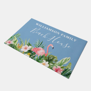 Paillasson Aquarelle Tropical Floral Family Beach House Bleu