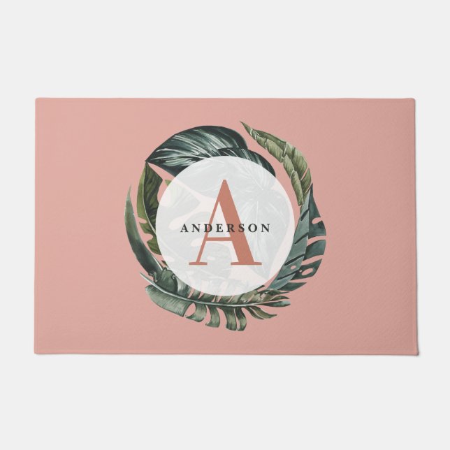 Paillasson Aquarelle tropicale feuillage intérieur fleuri (Devant)