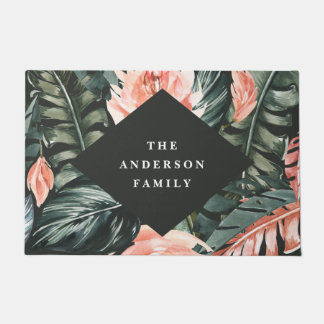 Paillasson Aquarelle tropicale feuillage intérieur fleuri