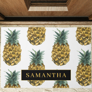 Paillasson Aquarelle tropicale Motif ananas avec nom