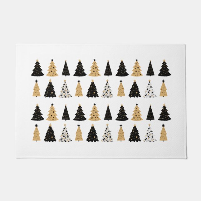 Paillasson Arbre de Noël de natte en noir et or (Devant)