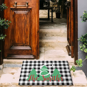 Paillasson Arbre de Noël Monogramme Buffle noir blanc Plaid