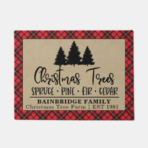 Paillasson Arbre de Noël rustique Ferme Rouge Nom de famille