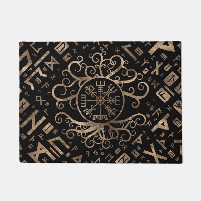 Paillasson Arbre de Vegvisir de la vie Yggdrasil et des runes (Devant)