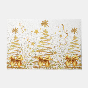 Paillasson Arbres dorés modernes brillant glam Noël blanc