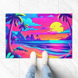 Paillasson Art de coucher de soleil néon tropical sur la plag