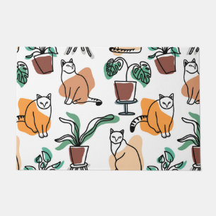 Paillasson Art de trait dessin chats et fleurs