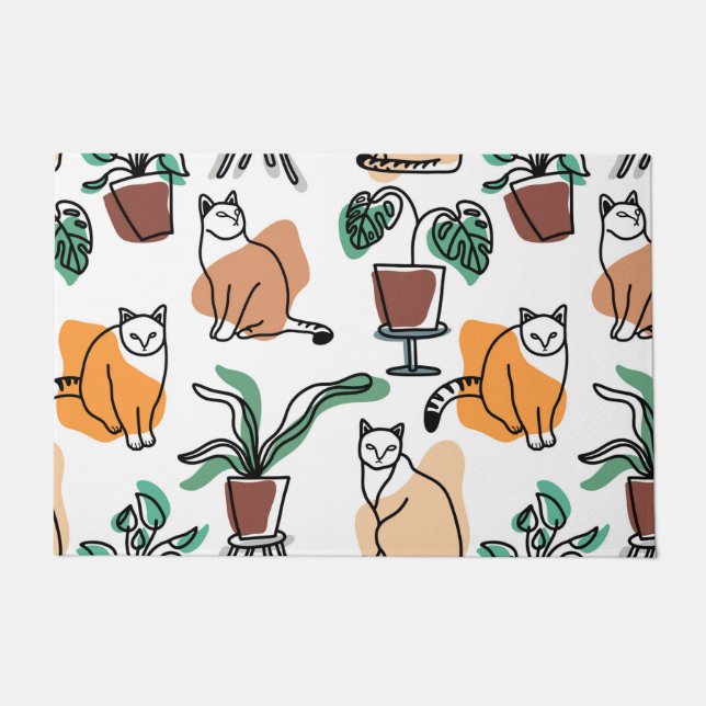 Paillasson Art de trait dessin chats et fleurs (Devant)