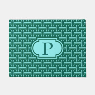 Paillasson Art déco furet chinois, turquoise et aqua