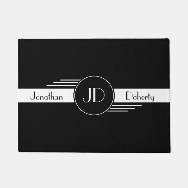 Paillasson Art déco noir et blanc de monogramme (Devant)