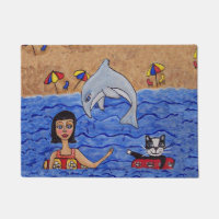 Art populaire Lady Cat Beach Océan Dauphin natatio