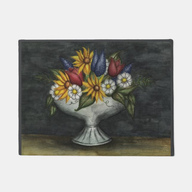 Paillasson Art populaire primitif mat Floral Doormat (Devant)
