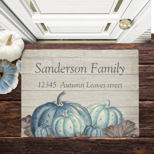 Paillasson Automne Bleu Citrouille Russe Cute Gray Bois