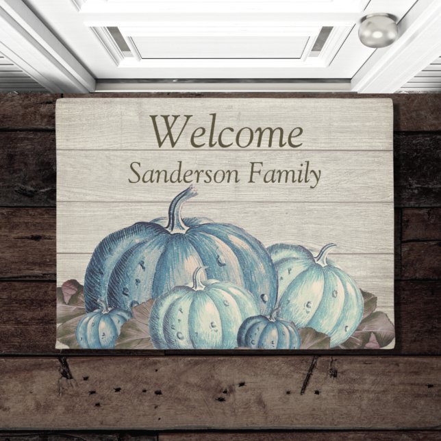 Paillasson Automne Bleu Citrouille Russe Cute Grey D (Créateur téléchargé)