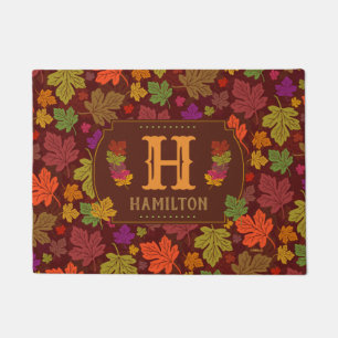 Paillasson Automne personnalisé coloré décoré d'un monogramme