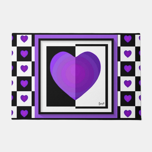 Paillasson B&W Purple Hearts Beating (Devant)