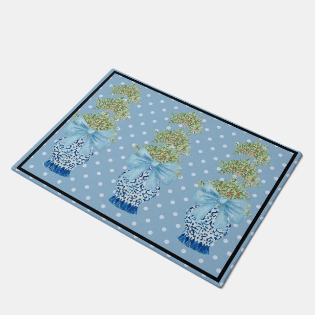 Paillasson Baby Blue Chinoiserie Orange Topiary Doormat (Incliné)
