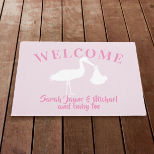 Paillasson Baby Girl Pink Stork Welcome Nursery Doormat