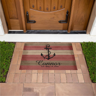 Paillasson Bandes marines en bois rouge et Brown