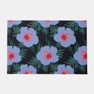 Paillasson Base sombre de l'hibiscus bleu tropical
