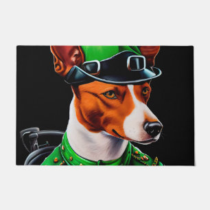 Paillasson Basenji Chien conduisant vélo St. Patrick's Day