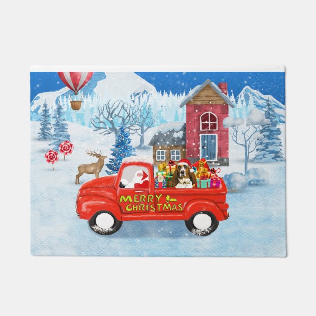 Paillasson Basset Hound Dog dans la livraison de Noël Camion  (Devant)