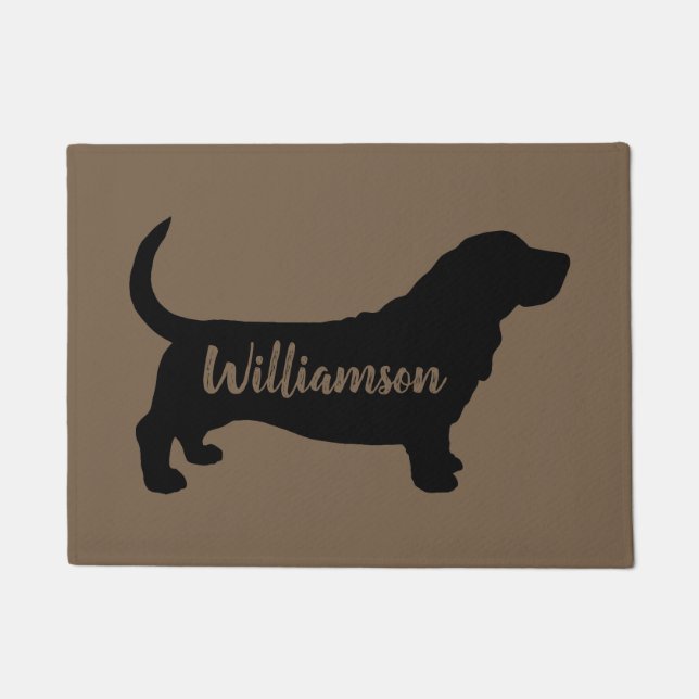 Paillasson Basset Hound Silhouette Porte personnalisée (Devant)