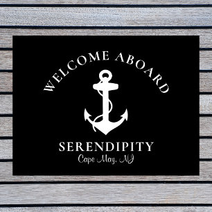 Paillasson Bateau Ancre nautique Black Custom Welcome Aboard